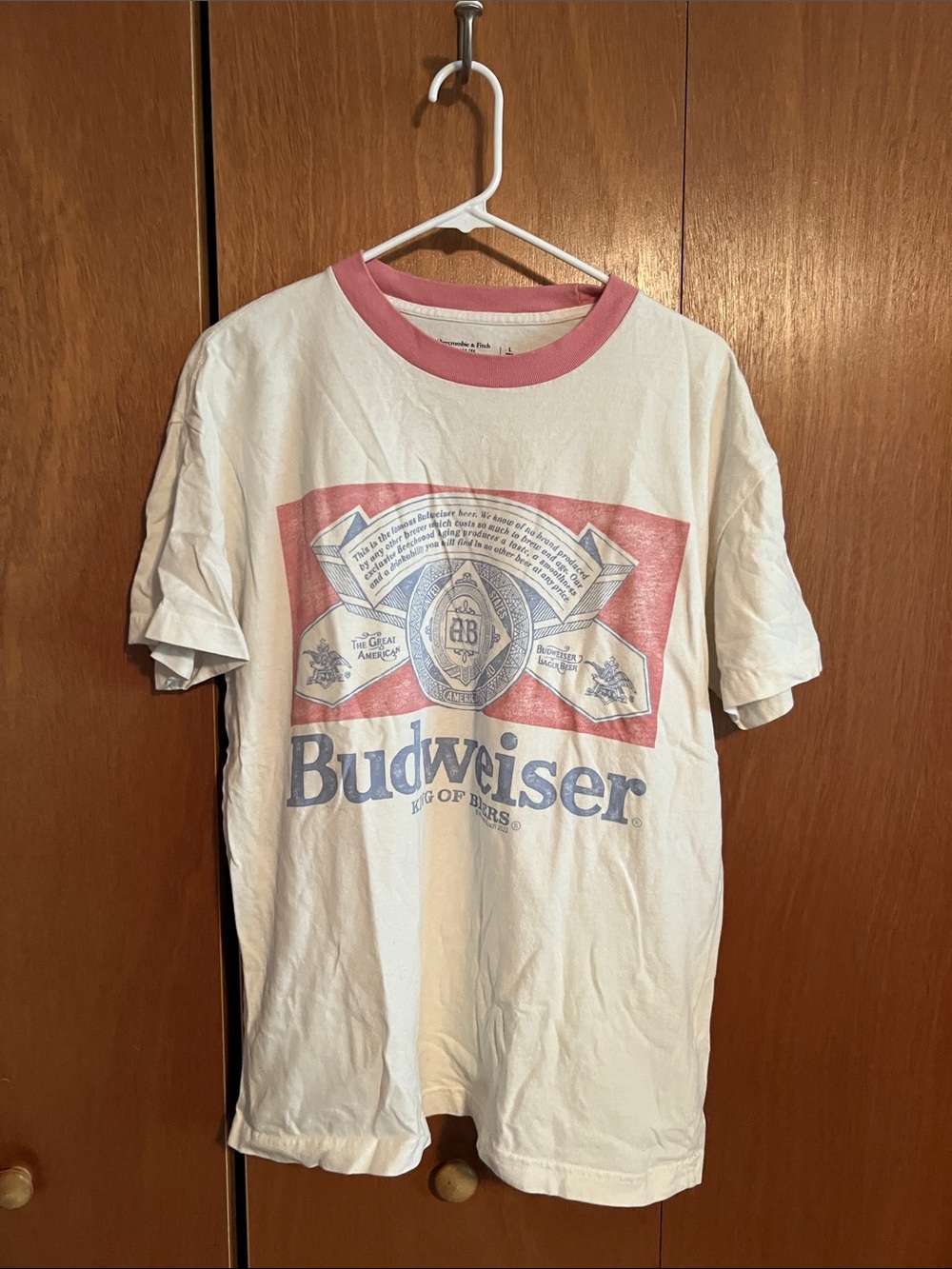 Abercrombie & Fitch White Tee with Pink Ringer and Vintage Graphic